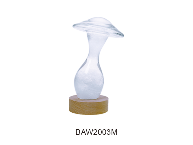 Clear Mushroom Storm Glass with wooden base, SKU BAW2003M