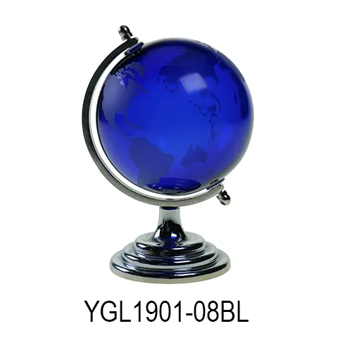 BLUE GLASS GLOBE WITH GLODEN FRAME, SKU YGL1901-08BL