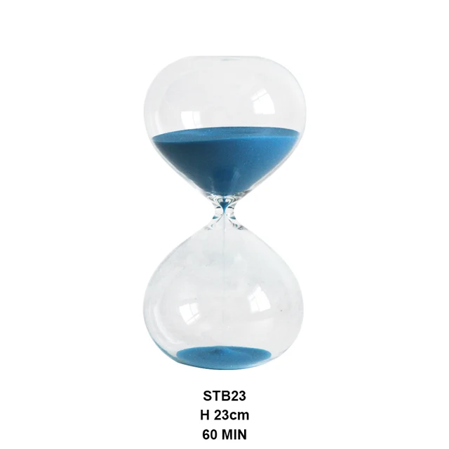 TRANSPARENT GLASS SAND TIMER 60 MINUTES H23CM, SKU STB23